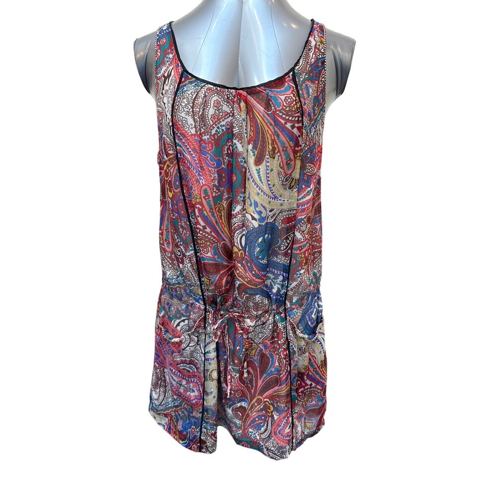 Sandro Paris Printed Paisley Tunic Blouse Scoop Neck Tank Top Size 2 Medium M